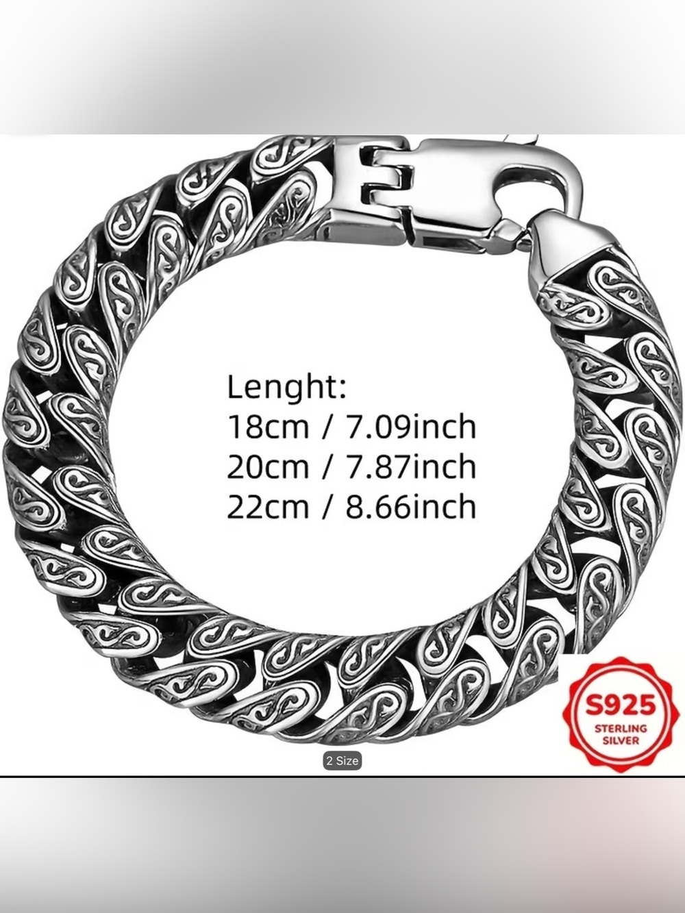 925 STERLING SILVER MENS TOTEM PATTERN BRACELET LOBSTER CLAW CLASP 7.87” 8.66” - Picture 6 of 16